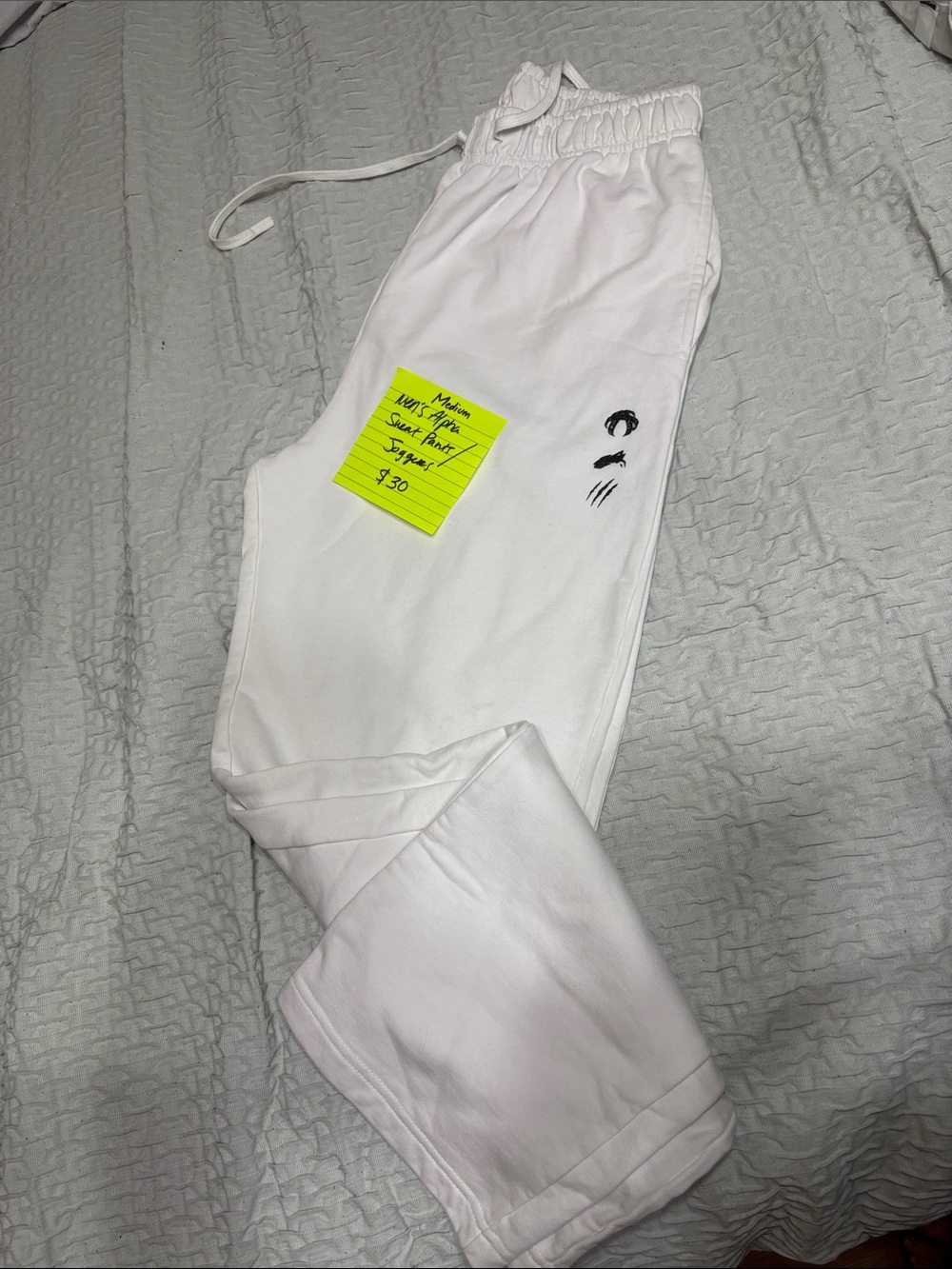 Alphalete White Kids Sweatpants with Small Black Accent